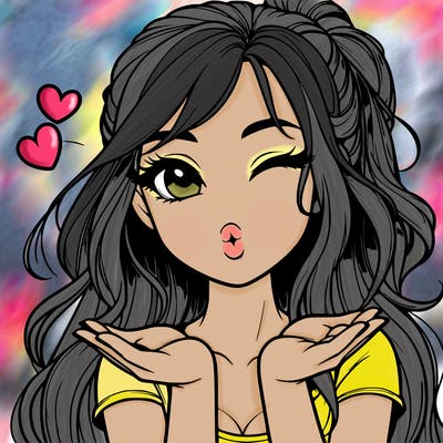 realistic girl winking and blowing a kiss while making heart hands