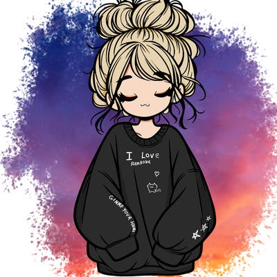 girl with baggy sweatshirt and messy bun