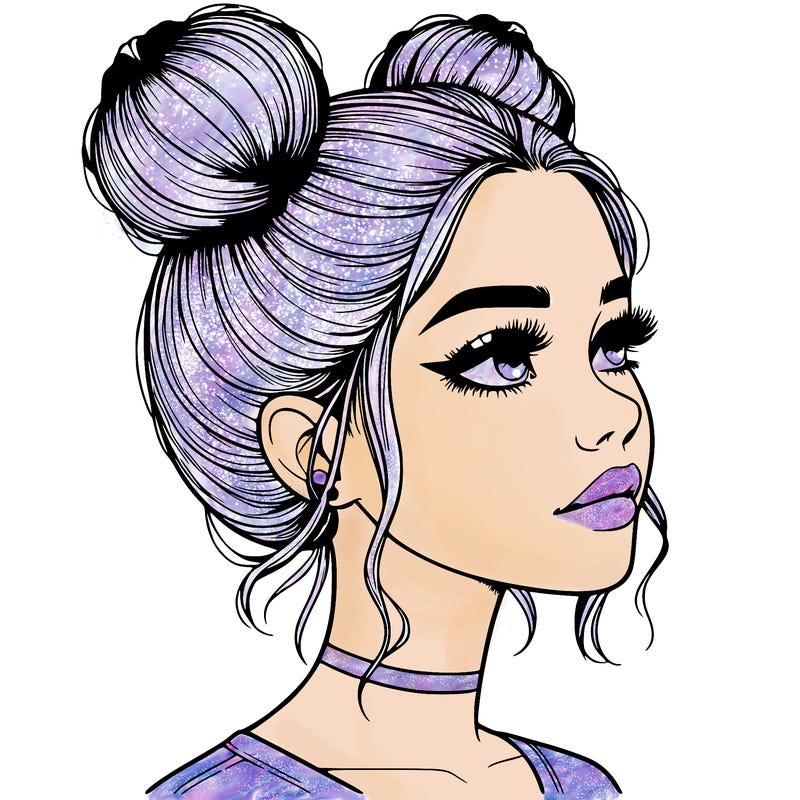 realistic girl with buns on the top of her head