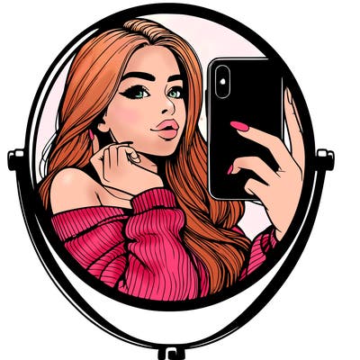 realistic girl taking mirror selfie beautiful