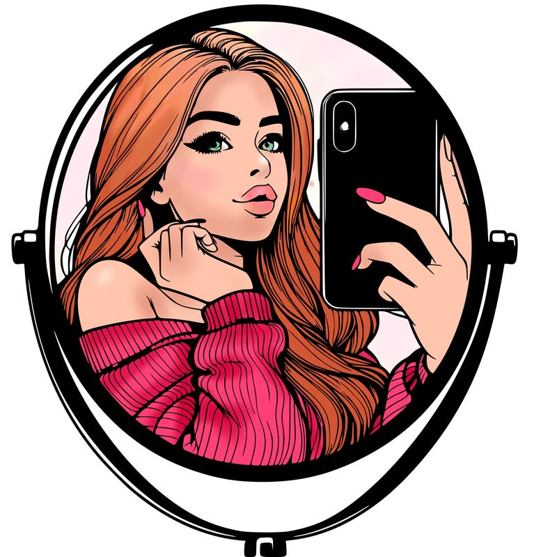 realistic girl taking mirror selfie beautiful