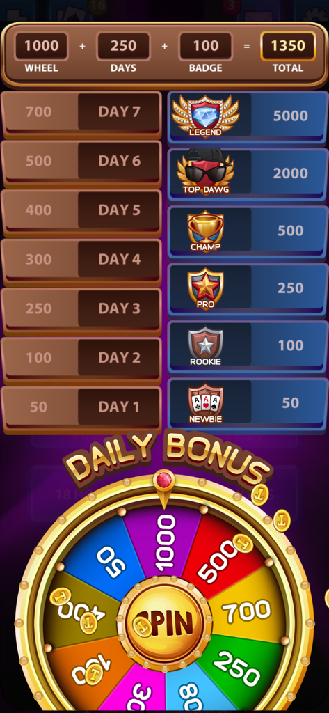 Golf Card Game Classic - Daily bonus screen with a prize wheel and login rewards in Golf Card Game Classic