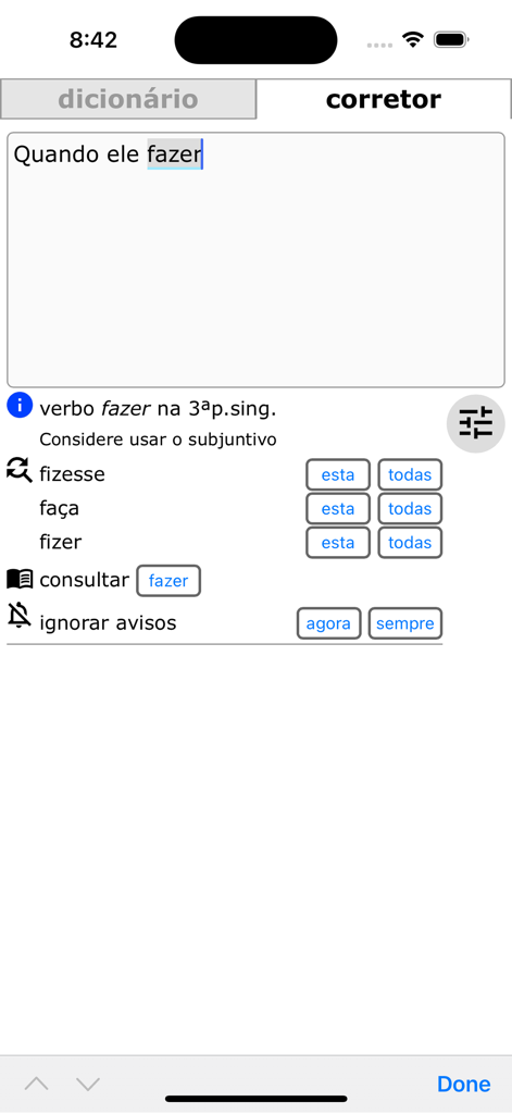 Houaiss.on - Houaiss.on app interface for Portuguese grammar correction and verb suggestions