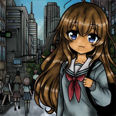 anime girl in big city
