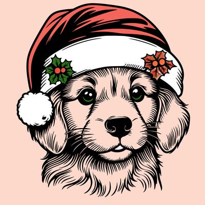 realistic dog wearing a santa hat