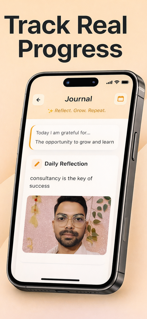 75 Soft Challenge Tracker App - A smartphone showing the journal and progress tracking feature of the 75 Soft Challenge app