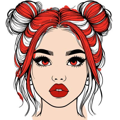 realistic girl with two buns on her hair and lips