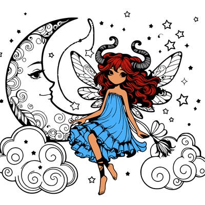 aries realistic fairy with moon and stars