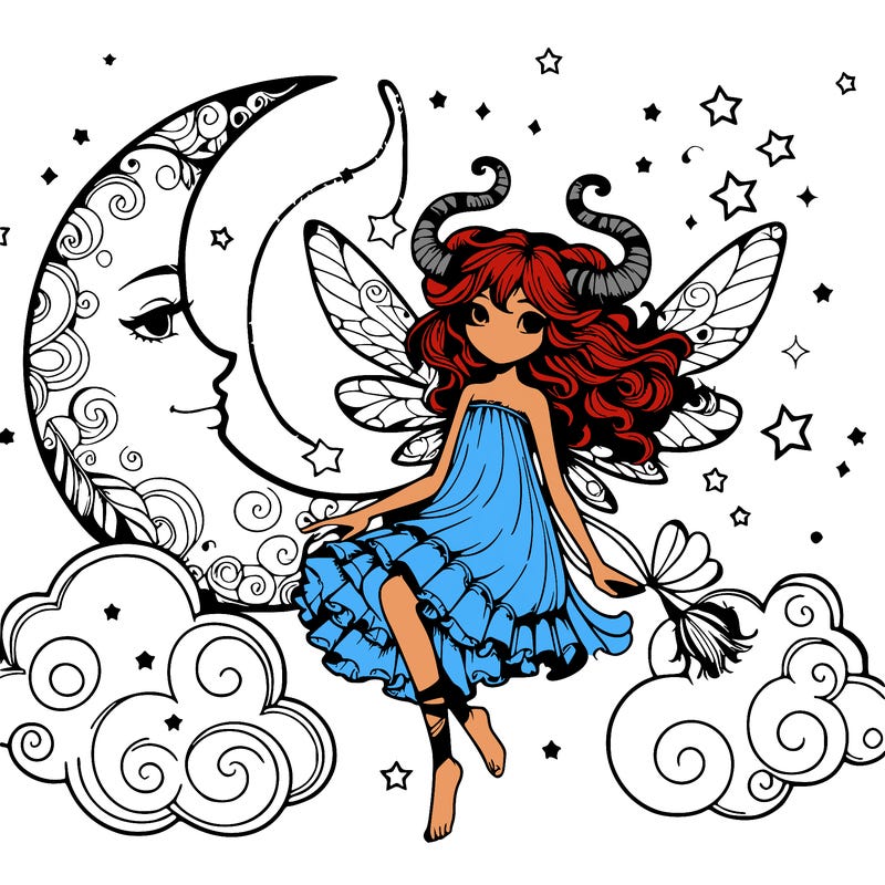 aries realistic fairy with moon and stars