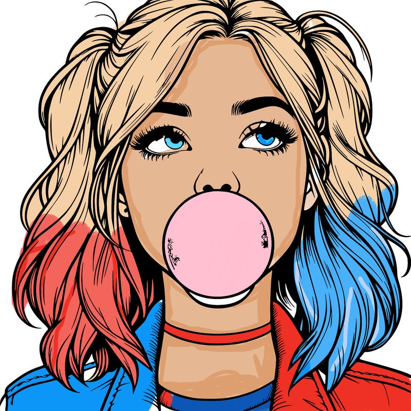 realististic girl blowing bubble -gum