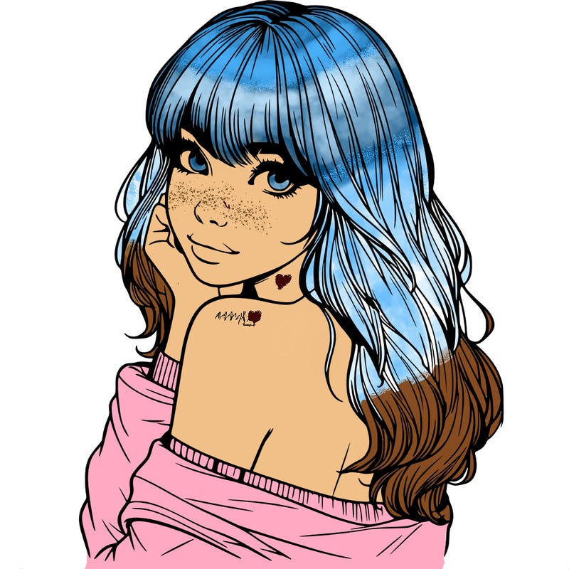 realistic girl with bangs looking over her shoulder