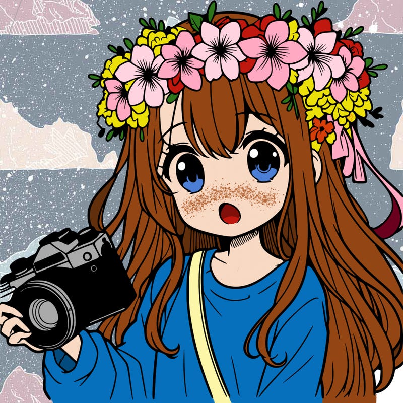 girl anime with camera and flower crown