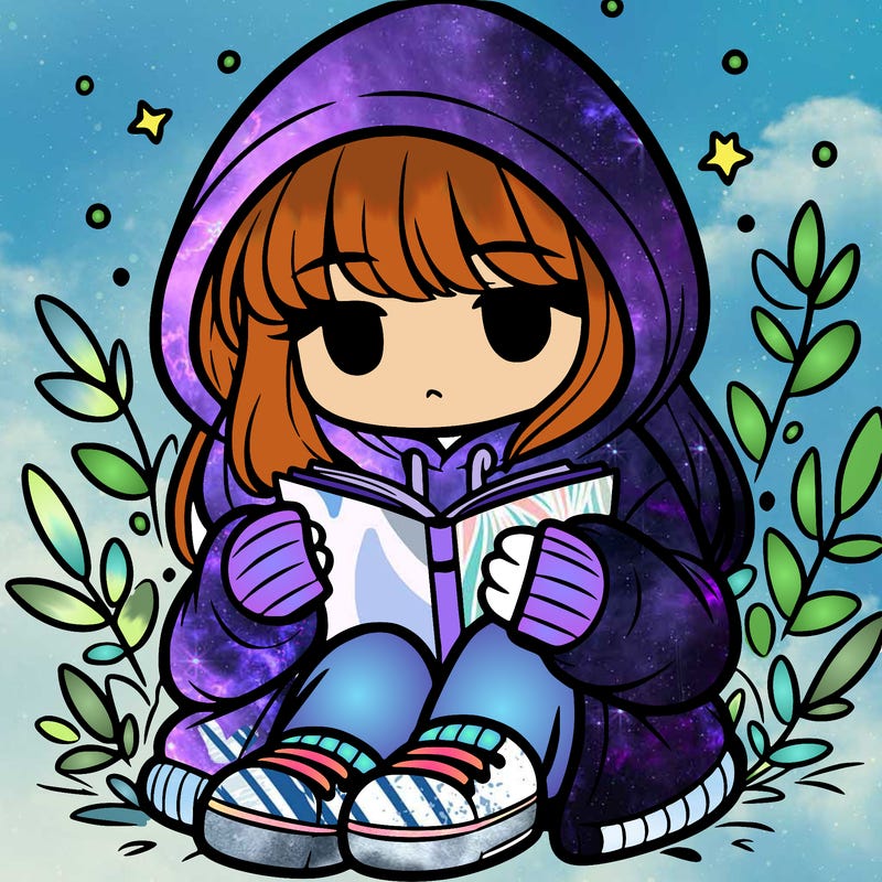 girl in oversized hoodie reading a book