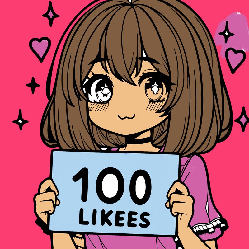 anima girl holding a 100 likes sign in her hand