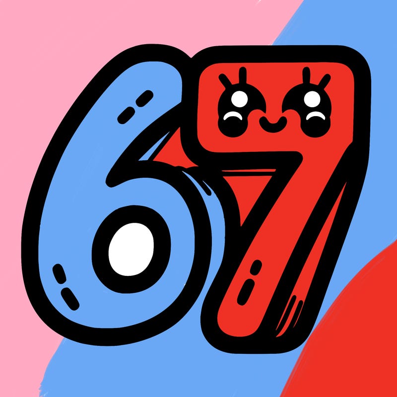 the numbers 67