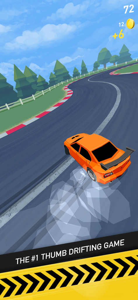 An orange car drifting on a winding track with low poly graphics in Thumb Drift