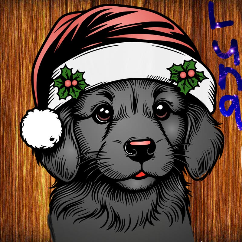 realistic dog wearing a santa hat