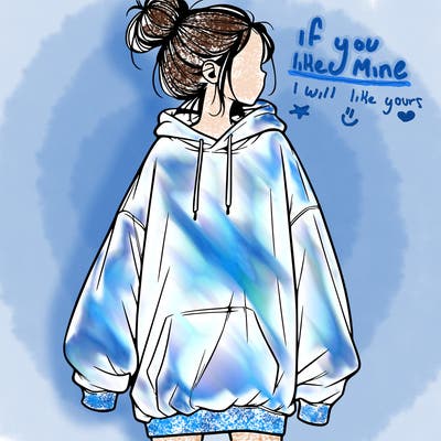 realistic girl with a oversized sweatshirt on and a bun