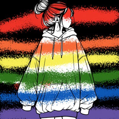 realistic girl with a oversized sweatshirt on and a bun