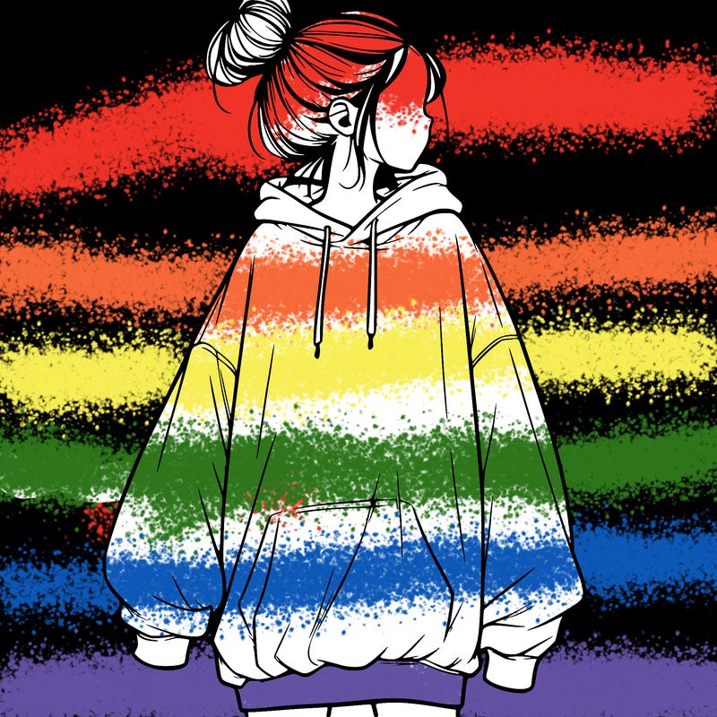 realistic girl with a oversized sweatshirt on and a bun