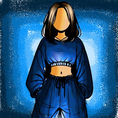 realistic girl faceless with baggy pants and a crop top