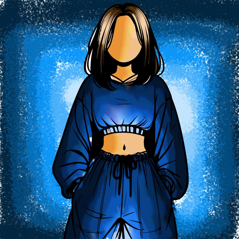 realistic girl faceless with baggy pants and a crop top