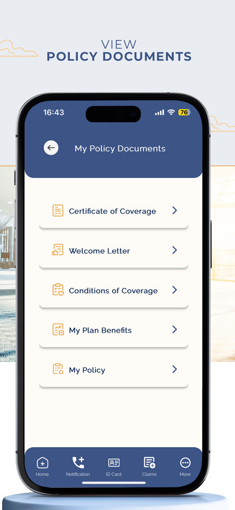 VUMI Travel VIP mobile app screen showing a list of accessible travel policy documents