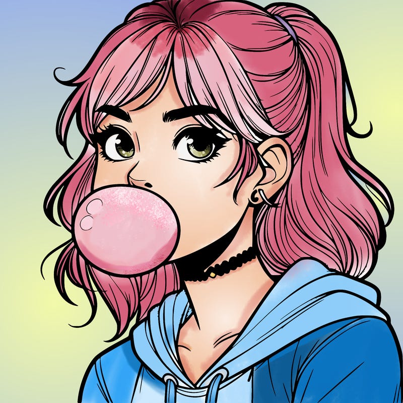 teenage girl blowing bubble gum