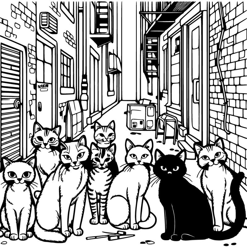stray cat group in an alleyway in new york