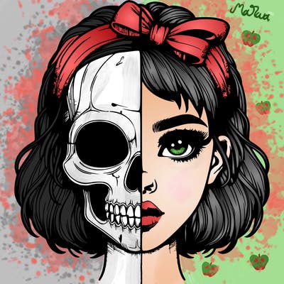 realistic girl with half skull mask