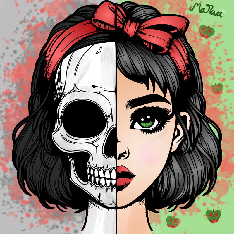 realistic girl with half skull mask