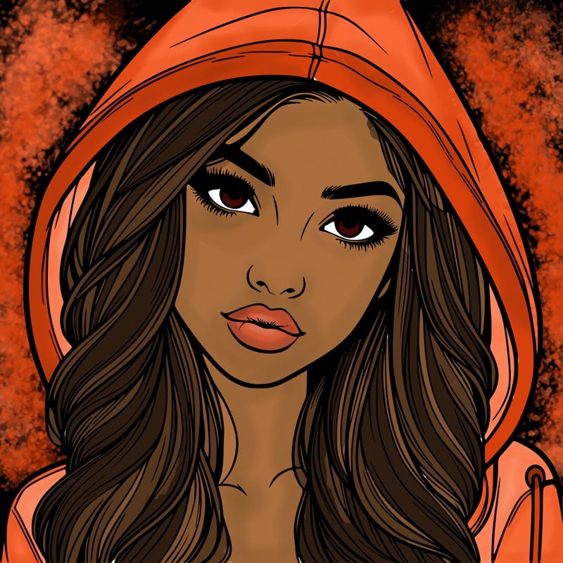 realistic beautiful girl with a hood on