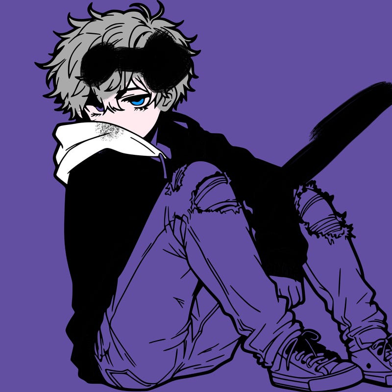 a male hoddie ripped jeans messy hair anime