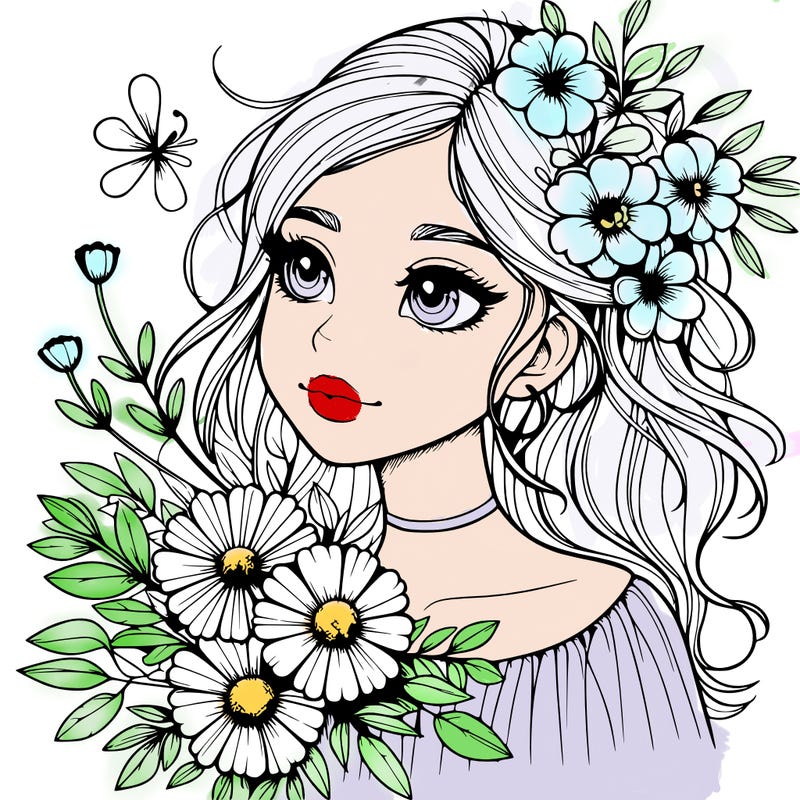 realistic girl with flowers