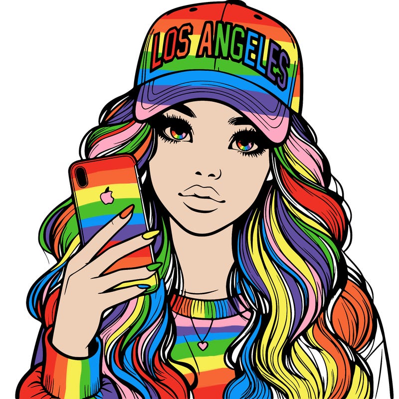 realistic beautiful girl wearing los ángeles cap holding an iphone