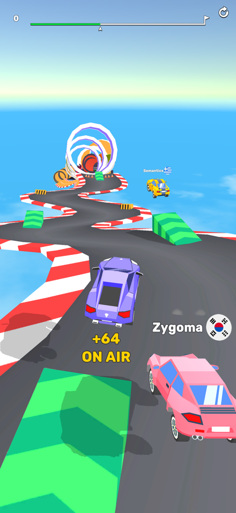 Ramp Racing 3D — Extreme Race - Colorful cars performing air stunts on an elevated racing track with ramps