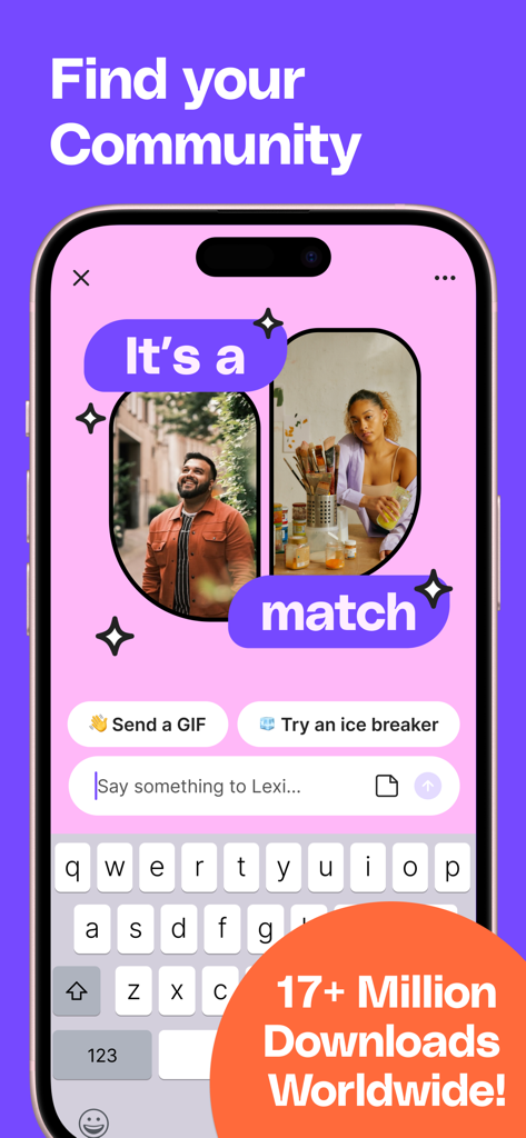 HUD™ Bedroom Dating App - Una captura de pantalla de la aplicación de citas HUD que muestra una notificación de emparejamiento exitoso entre dos usuarios y una interfaz de mensajería.