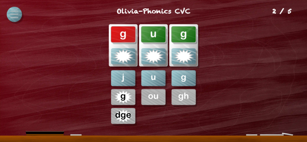 Simplex Spelling Phonics CVC - Uma criança aprendendo a soletrar palavras CVC usando blocos de letras no aplicativo Simplex Spelling Phonics