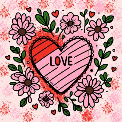 love heart with flowers around it