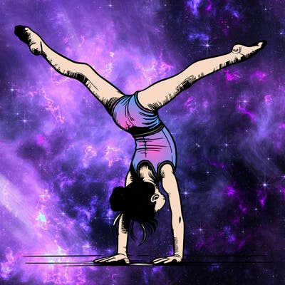 realistic gymnastic hand stand girl in four splits