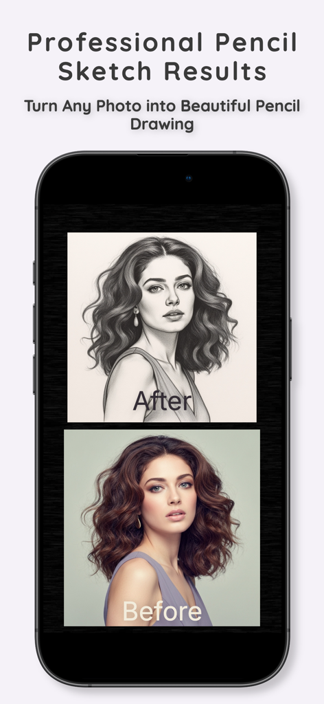 Comparación del antes y el después de una foto de retrato convertida en un boceto profesional a lápiz