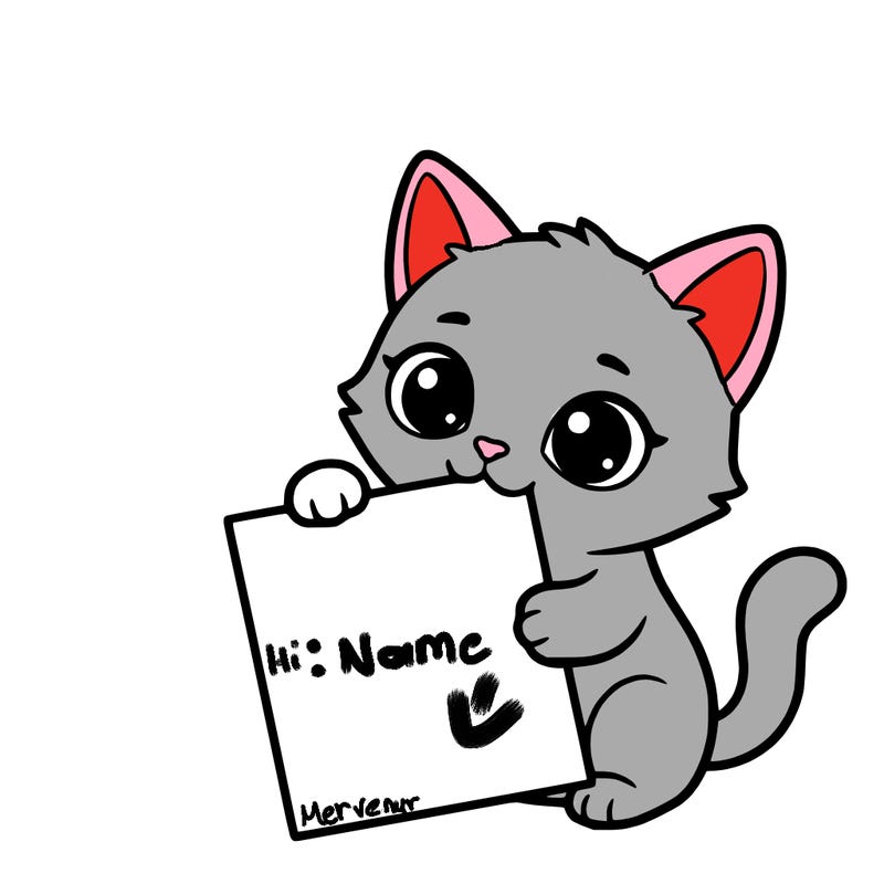 a small cat with a blank sheet of paper in its hand. the cat is sooooooo cute!