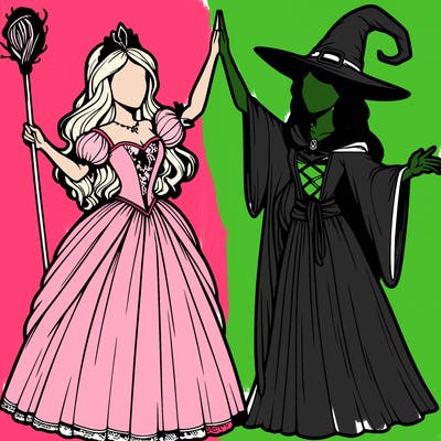 detailed realistic split of a princess and a witch