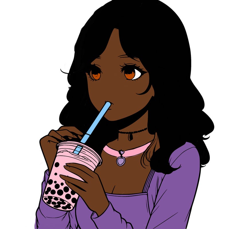 realistic girl drinking boba tea