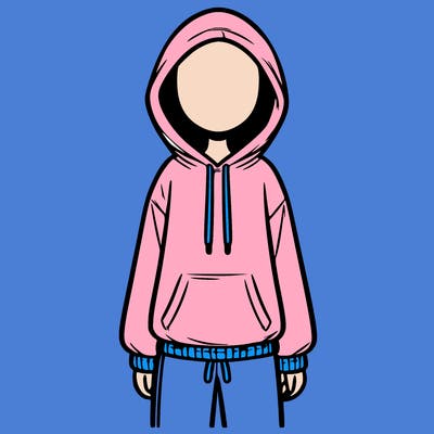 faceless girl in a tracksuit with a hood on and no hair