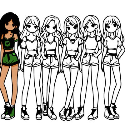 a group of girls wearing crop tops and shorts