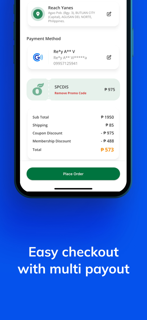 Salveowell - Checkout page of the Salveowell mobile app showing order summary and place order button.