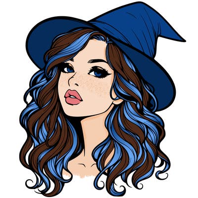 realistic witch girl with wavy hair and lips