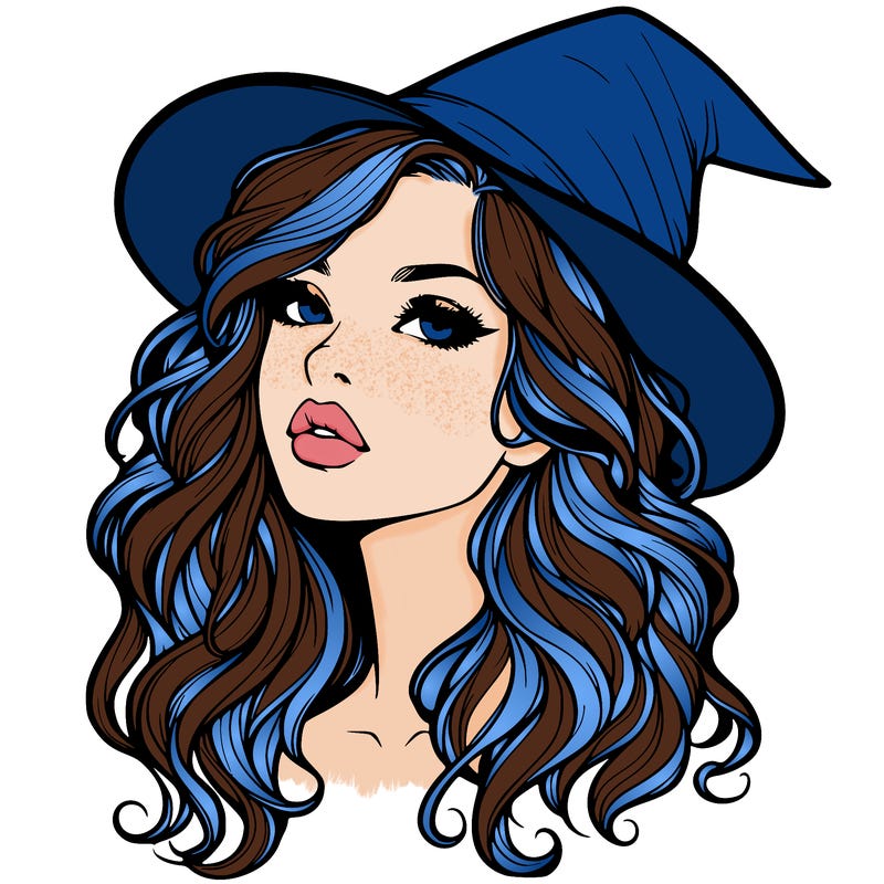 realistic witch girl with wavy hair and lips