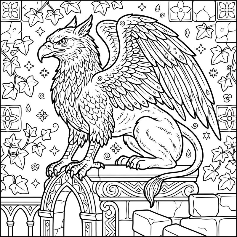 Dive into a mythical world with this stunning griffin gargoyle coloring page. Designed for teens, it features intricate details and a majestic pose, offering hours of creative engagement.